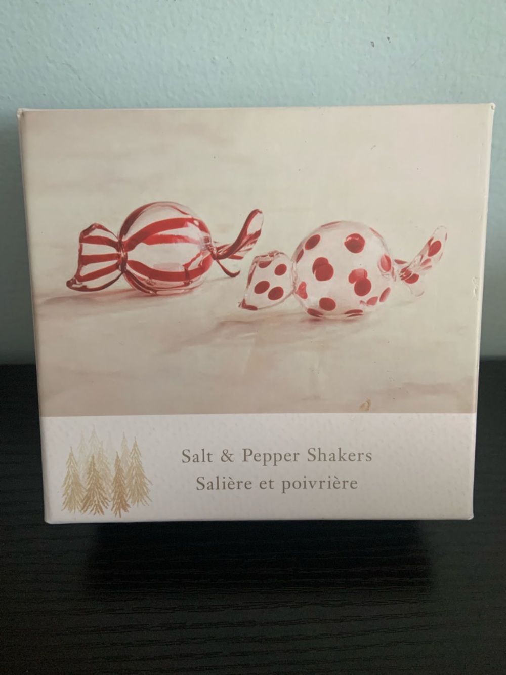 Pier 1 Blown Glass Candy Shaped Salt and Pepper Shakers in Box